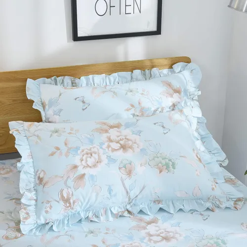 Miniatura 4 de FADFAY Juego de ropa de cama floral estilo campestre francés con estampado de pájaros azules, colección de faldas de cama, 800 hilos por pulgada
