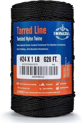 Miniatura 9 de HONGDA Cuerda de nailon Tarred Bank de 465 pies, cuerda de nailon #36, cuerda de nailon negro de 0.098 pulgadas, cuerda de sena trenzada fuerte