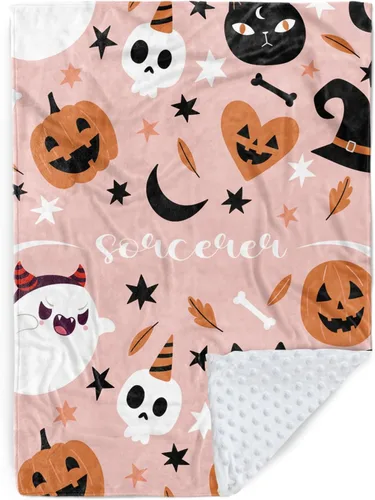 Miniatura 15 de Manta de bebé personalizada de Halloween, manta con nombre personalizado para niños pequeños, franela suave con respaldo de puntos de doble capa