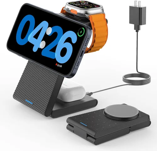 Miniatura 10 de GEEKERA Soporte de carga inalámbrico, estación de carga inalámbrica 3 en 1, para Apple Watch 7, 6, SE, 5, 4, 3, 2, Airpods 2/Pro, iPhone 13 Pro