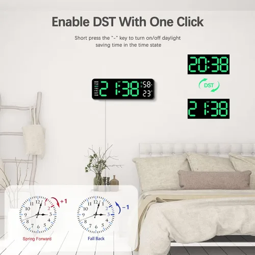 Miniatura 4 de JoFomp Reloj de pared digital con pantalla grande, relojes de pared LED de 9 pulgadas para decoración de sala de estar, reloj digital