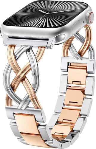 Miniatura 9 de TOYOUTHS - Pulsera elegante compatible con bandas de Apple Watch de 38/40/41/42/44/45/46/49mm para mujeres, correa de metal de acero inoxidable