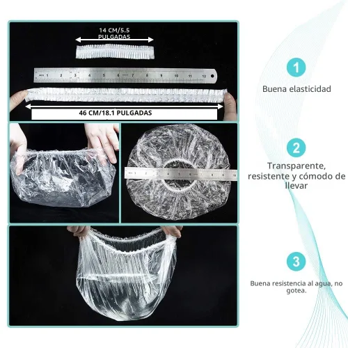 Miniatura 6 de 30 unidades de gorros de ducha desechables - Gorro de baño multiusos, grueso, elástico, impermeable, transparente, de plástico, para mujeres en spa