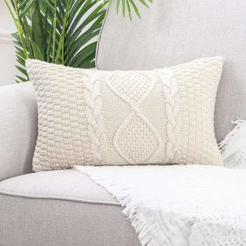 Miniatura 9 de MANDIOO Fundas de Almohada Decorativas de Algodón Tejido Beige, Fundas de Cojín Suaves y Acogedoras para Exteriores, Fundas de Almohada Modernas
