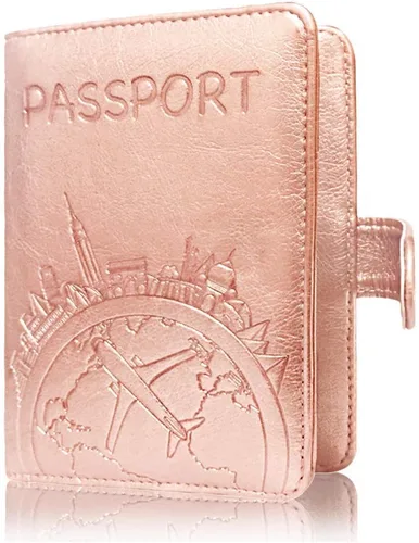 Miniatura 2 de Talent - Funda para pasaporte, de piel sintética, con bloqueo RFID, para pasaporte, cartera de viaje, Oro rosa, mapa, Cartera RFID