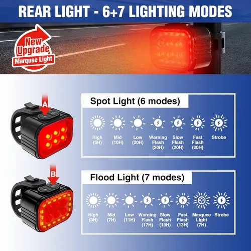 Miniatura 3 de WORKPRO Juego de luces de bicicleta [8+13 modos], juego de luces recargables para bicicleta ultra brillantes, luces de bicicleta impermeables IP65