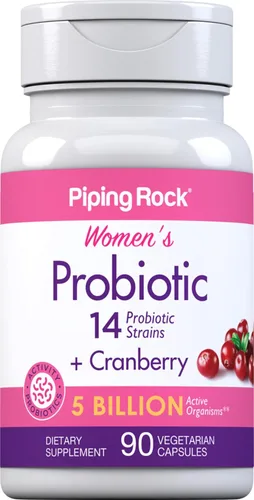 Piping Rock Probiótico con arándano para mujer | 90 cápsulas | 14 cepas probióticas | Suplemento vegetariano, sin OMG, sin gluten