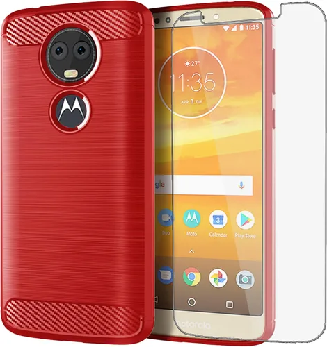 Asuwish Funda protectora para Moto E5 Plus E 5 Supra con protector de pantalla y accesorios de celda de TPU suave delgada y suave, Motorola E5+ Rojo