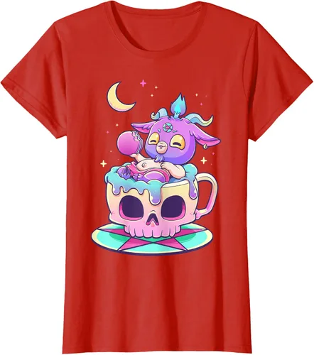 Miniatura 103 de Kawaii Pastel Goth Cute espeluznante Pentáculo Baphomet - Camiseta de cabra, Negro