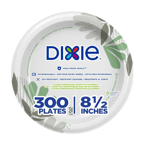 Dixie - Platos de papel desechables de peso medio de 8 1/2 pulgadas, caminos, 300 unidades, estuche a granel, 6 paquetes/50 unidades por paquete,