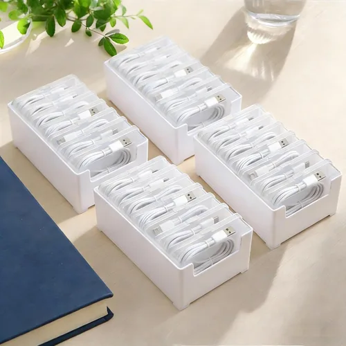 Juego de 4 cajas organizadoras de cables con 28 fundas transparentes para interruptores, organizador de cables de escritorio, caja organizadora de