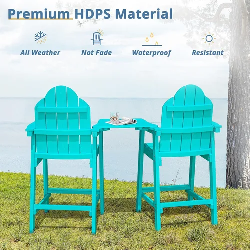 Miniatura 6 de LUE BONA Juego de 2 sillas altas Adirondack HDPS para todo tipo de clima, sillas de altura de barra con patas de aluminio, mesa desmontable