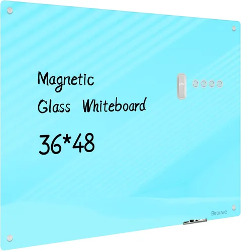 Miniatura 9 de Pizarra magnética de vidrio – Pizarra de cristal de borrado en seco de 48 x 36 pulgadas, gran tablero de vidrio sin marco para paredes, oficina, Gris