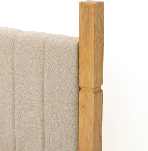 Miniatura 7 de Yechen Base de cama Queen con cabecero, marco de cama de madera con postes de madera maciza, no necesita somier, lino beige Sábanas beige