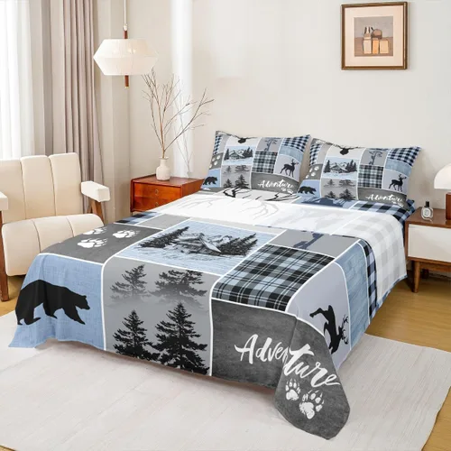 Miniatura 27 de Manfei Juego de sábanas rústicas de ciervo de oso de ciervo, aventura y caza de lobos para niños, niñas y adultos, decoración de habitación