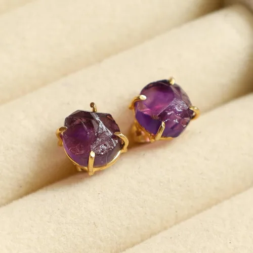 Miniatura 77 de Gempires Natural Raw Prong Setting Stud Earrings, 8-10 mm Crystals Earring, Handmade Jewelry, Gift for Her