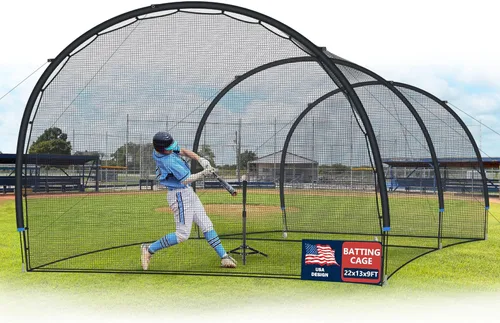 Miniatura 9 de SHANTRA Jaula de bateo con marco y red, jaula de bateo de béisbol de 13 pies y 22 pies para patio trasero, béisbol y sóftbol para práctica
