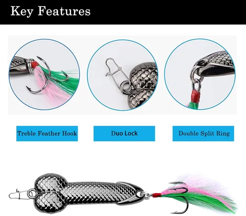 Miniatura 4 de Señuelos de Pesca Regalo de Broma para Hombres, Regalo de Elefante Blanco Día del Padre Pescador Pescadores Señuelos de Cucharas con Lentejuelas