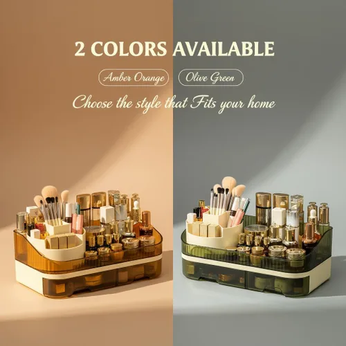Miniatura 9 de Organizador de maquillaje para encimera con cajones dobles, almacenamiento de cosméticos de gran capacidad para tocador de baño, cuidado de la piel