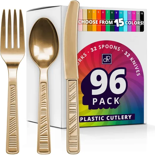Miniatura 20 de DecorRack Juego de cubiertos de plástico de color azul real para fiestas, 96 piezas de utensilios resistentes a granel (azul rey, 96 piezas)