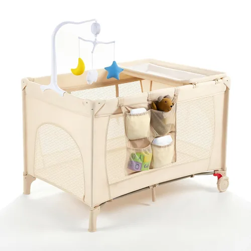 Miniatura 8 de Pack and Play con Mesa Cambiadora y Bolsa de Transporte, Corralito Cuna Portátil 4 en 1 para Recién Nacidos a Niños Pequeños, Cuna de Viaje Plegable