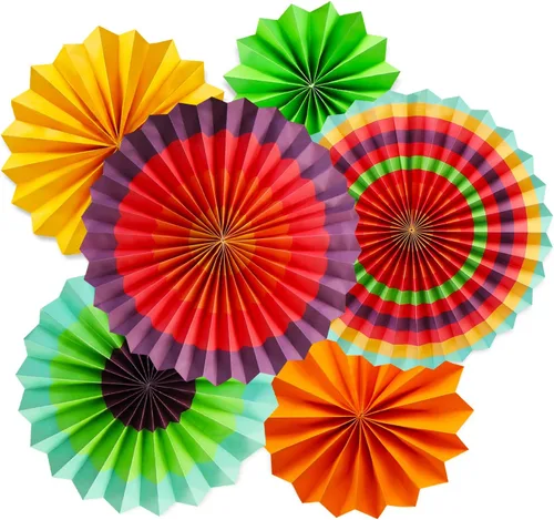 Novelty Place Juego de 6 abanicos de papel colgantes para decoración de fiestas, flores de rosas de papel coloridas vibrantes para fiestas