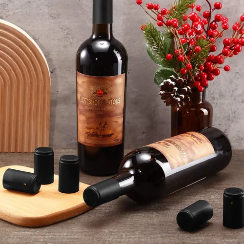 Miniatura 7 de Zonon 200 Piezas de Cápsulas Termorretráctiles de PVC para Botellas de Salsa Picante, Botellas Woozy de Vino de 28 x 50mm, Cápsulas de Tapas Negro