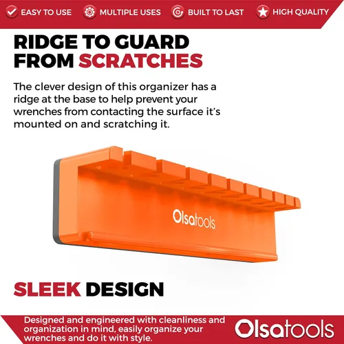 Miniatura 3 de Olsa Tools Organizador Magnético para Llaves - Naranja - Compatible con SAE de 3/8" a 15/16" y Métrica de 10mm a 19mm - Solución Duradera