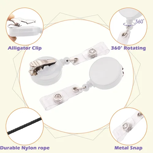 Miniatura 3 de Paquete de 12 carretes retráctiles para insignias, portatarjetas de estudiante, carretes retráctiles con clip de cocodrilo 12 piezas blanco