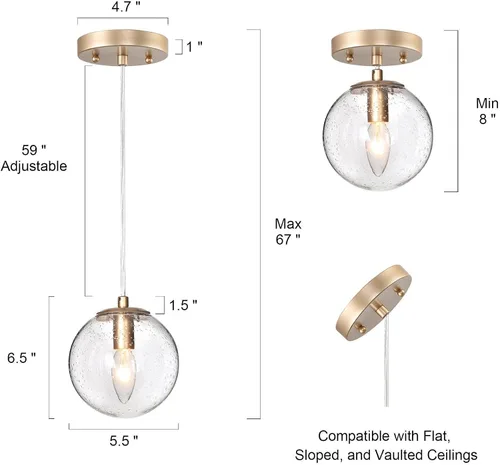 Miniatura 2 de Iluminación colgante dorada para isla de cocina, lámpara colgante moderna con pantalla de vidrio sembrado y cable transparente para vestíbulo