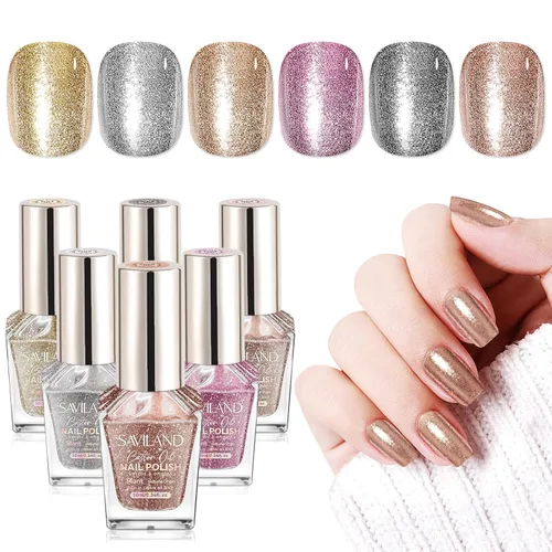 Miniatura 20 de SAVILAND Juego de esmaltes de uñas: kit regular de esmalte de uñas de secado rápido, color burdeos, rojo oscuro, morado, verde, con base de aceite