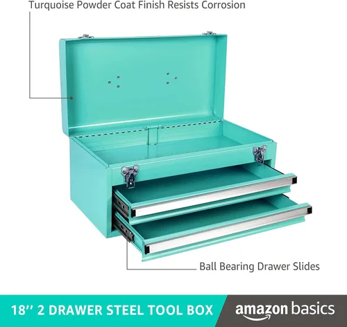 Miniatura 3 de Amazon Basics Caja de herramientas de acero con cajones de almacenamiento y organización, 18.11 x 8.66 x 9.45 pulgadas, acabado con recubrimiento