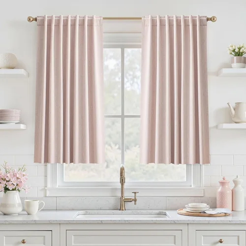 Miniatura 35 de UHITECH - Cortinas opacas beige para sala de estar, cortinas cortas de 35 pulgadas para habitación, cortinas negras para ventanas pequeñas, paneles