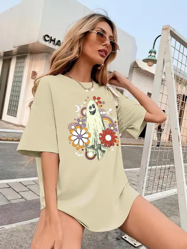 Miniatura 5 de Camiseta de Halloween para mujer, diseño de calabaza King, camiseta de personajes de cara para fiesta de Halloween