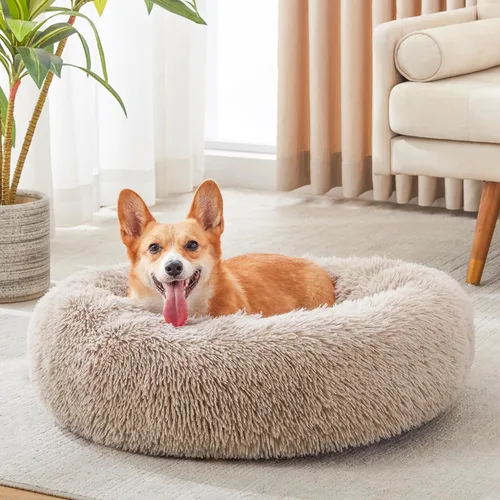 Miniatura 83 de WESTERN HOME WH Cama calmante para perros y gatos, dona acogedora anti-ansiedad, cama redonda cálida y acogedora de piel sintética, suave y azul