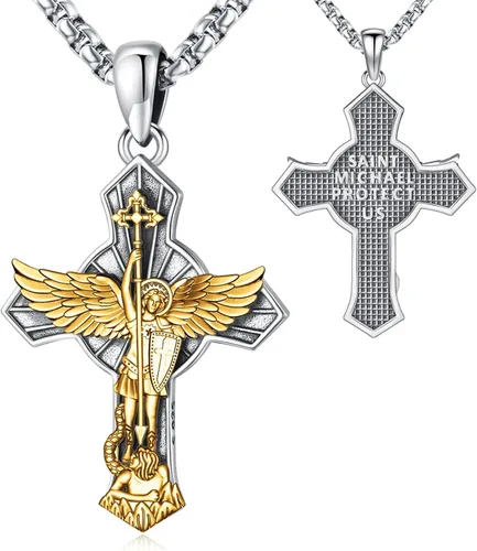 Miniatura 112 de Eusense San Miguel San Cristóbal San Benito San Judas Virgen María Collar chapado en oro 925 joyería religiosa para hombres y mujeres, collar