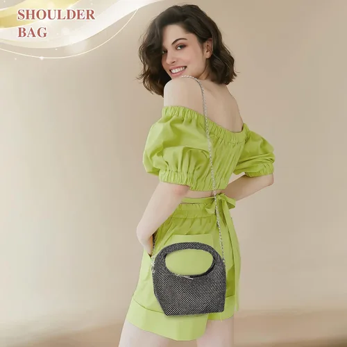 Miniatura 6 de Bolso de mano vintage de los años 20 con diamantes de imitación para mujer, bolso de noche con purpurina brillante, bolso pequeño de diamantes