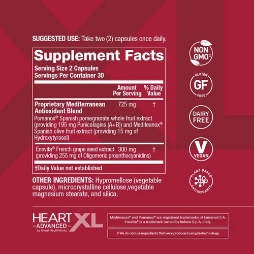 Miniatura 6 de HeartXL Advanced - Suplemento para la salud del corazón - Tres extractos antioxidantes mediterráneos clínicamente estudiados - Apoya la presión