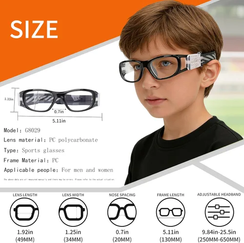 Miniatura 4 de N/A'' Gafas deportivas para niños, baloncesto, fútbol, entrenamiento, seguras, antiniebla, 7-12 Marco Negro Gris Pad