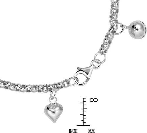 Miniatura 3 de AeraVida Pulsera de plata de ley 925 con dije de cascabel con múltiples corazones (6.5 pulgadas), Metal