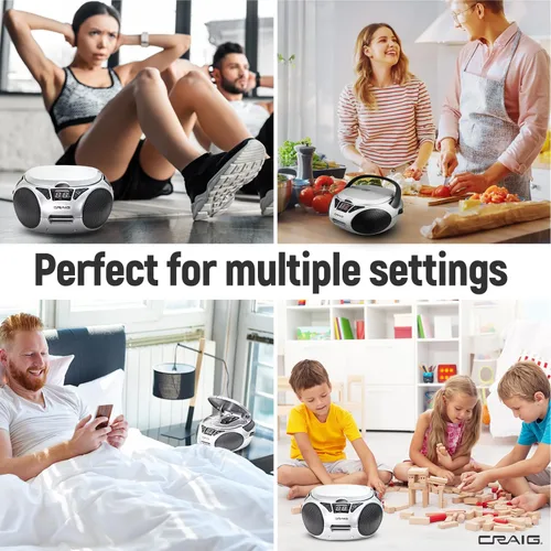 Miniatura 6 de Craig CD6925 - Caja de CD estéreo portátil de carga superior con radio estéreo AM/FM Bluetooth inalámbrico y puerto AUX (plata, Bluetooth)