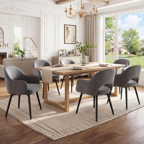 Miniatura 14 de DUOMAY Juego de 2 sillones giratorios tapizados de piel sintética moderna con patas de metal para cocina, sala de estar, color marrón