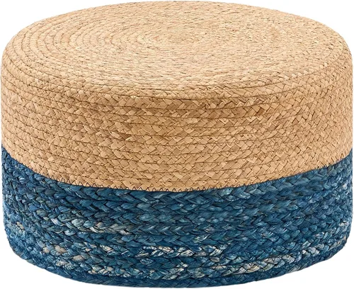 Miniatura 11 de Wimarsbon Puf redondo otomano, reposapiés tejido a mano natural, puf rústico de salón, taburete bohemio Pous, mesa decorativa o asiento