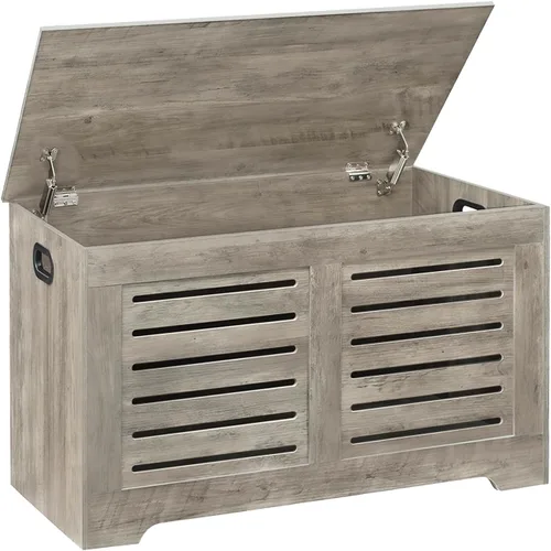 Miniatura 19 de DINZI LVJ Cofre de almacenamiento, caja de juguetes de madera de 39.4” con 2 bisagras de seguridad, banco de almacenamiento de zapatos retro