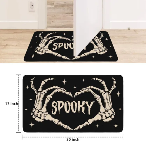 Miniatura 3 de Tapete de bienvenida para puerta de Halloween, divertido esqueleto para decoración del hogar, antideslizante, para interiores y exteriores, 17 x 30