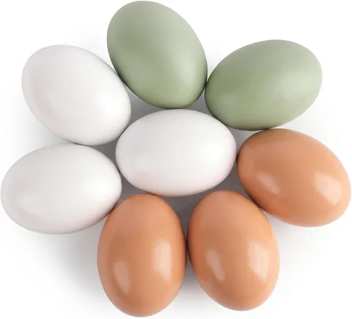 LovesTown Huevos de Pascua de madera, 8 unidades, huevos de madera de 3 colores para manualidades, anidación de pollo, juguete de comida teñible