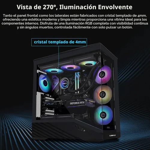 Miniatura 4 de Lian Li V100 ATX Carcasa de PC de Torre Media, 4 x 120mm Ventiladores ARGB PWM Preinstalados, Tira LED RGB, Plataforma de Visualización con Vidrio