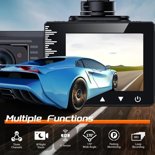 Miniatura 2 de iiwey T1-pro - Cámara de salpicadero frontal y trasera interior de 3 canales 1080P, cámara de salpicadero ajustable para automóviles con 8 lámparas