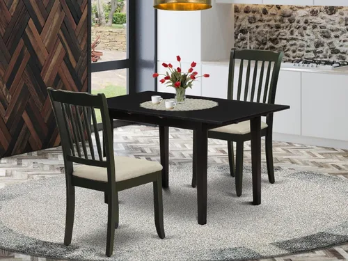 Miniatura 2 de East West Furniture NODA3-BLK-C - Juego de muebles de comedor de 3 piezas contiene una mesa rectangular de madera con hoja de mariposa y 2 sillas