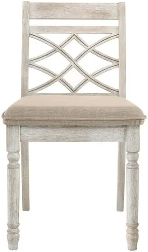 Miniatura 5 de Lilola Home Havanna - Juego de 2 sillas de comedor de tela color blanco roto de 19 pulgadas con respaldo estampado, patas de madera envejecida